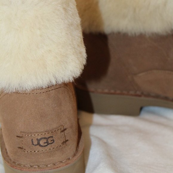 NIB UGG WOMEN'S‎ WEYLYN SUEDE SHEARLING ANKLE BOOTS BOOTIES CHESTNUT - Picture 7 of 9